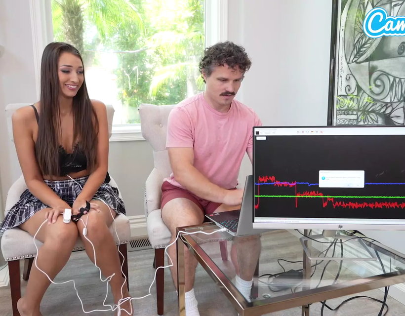 Natural Busty Brunette Fails Lie Detector Sucks Dick and gets Fucked