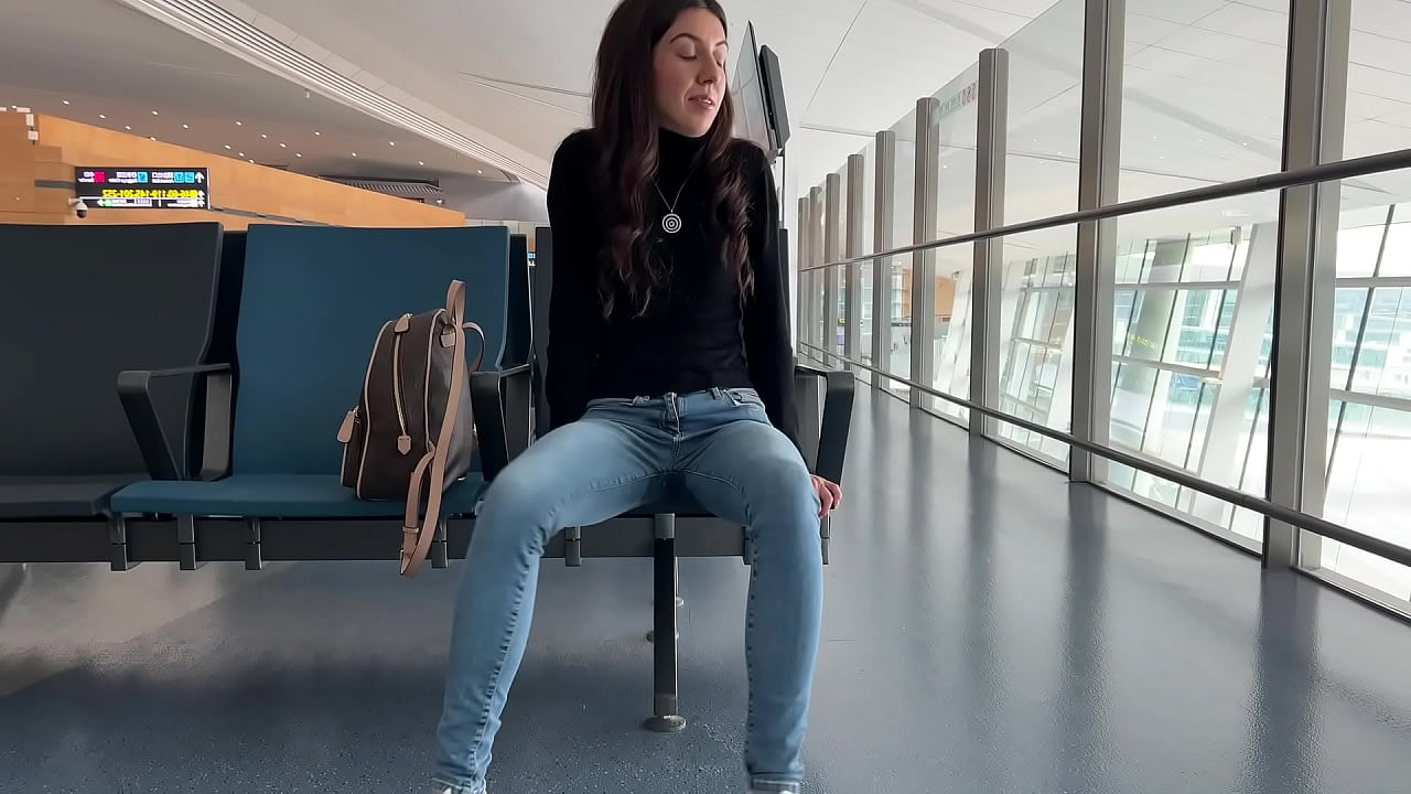 Risky Wetting Jeans in AIRPORT Public Pee Desperation