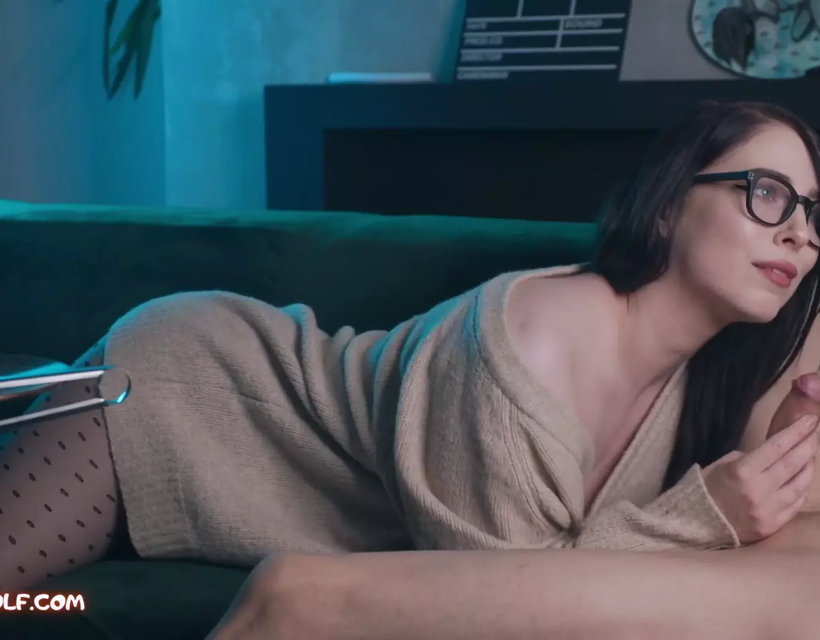 Hookah Girl in Glasses Sucks Big Cock in 69 Position and get Cum on Pussy and