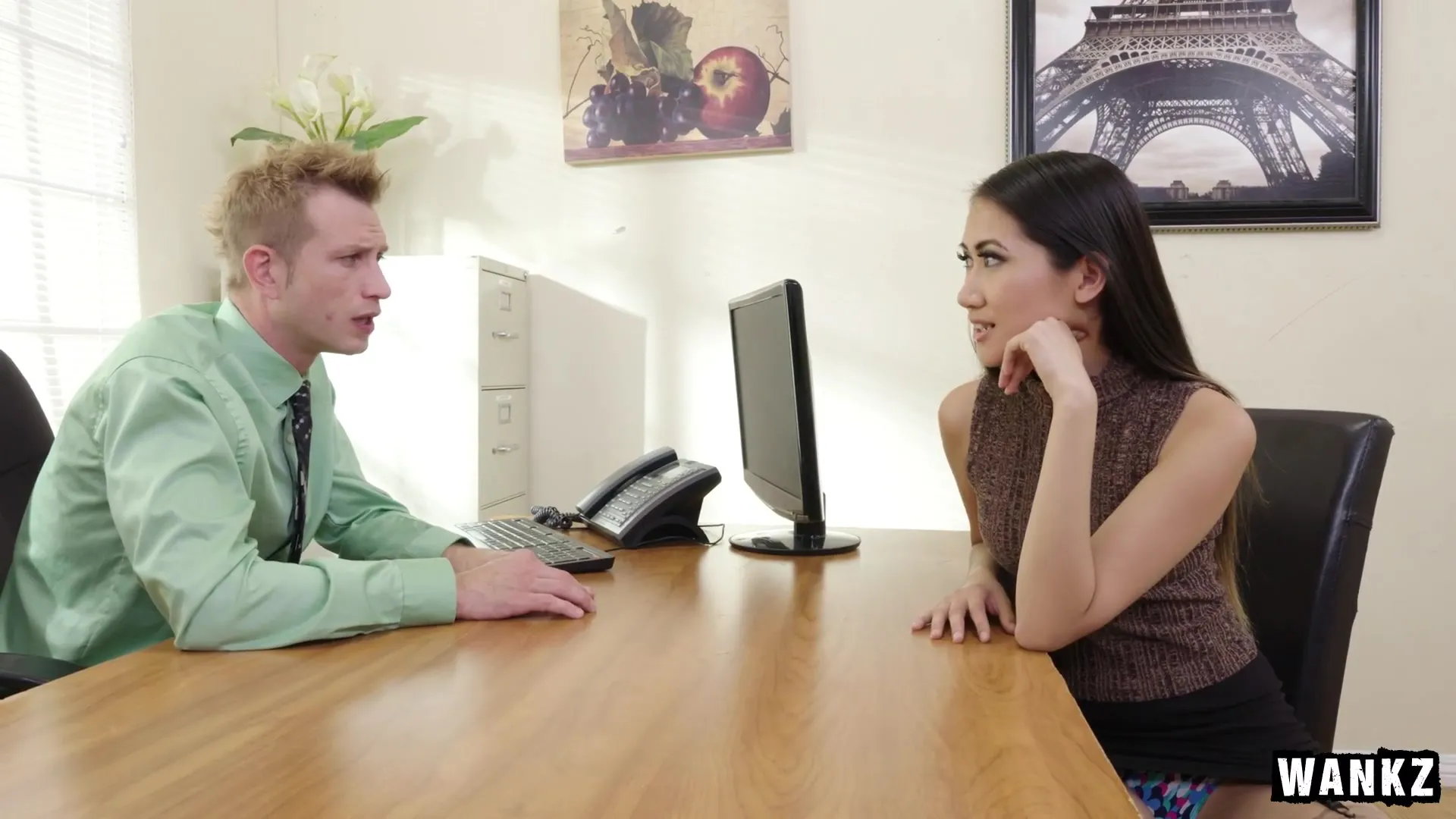 Tight little asian Jade Noir makes a deal with her boss