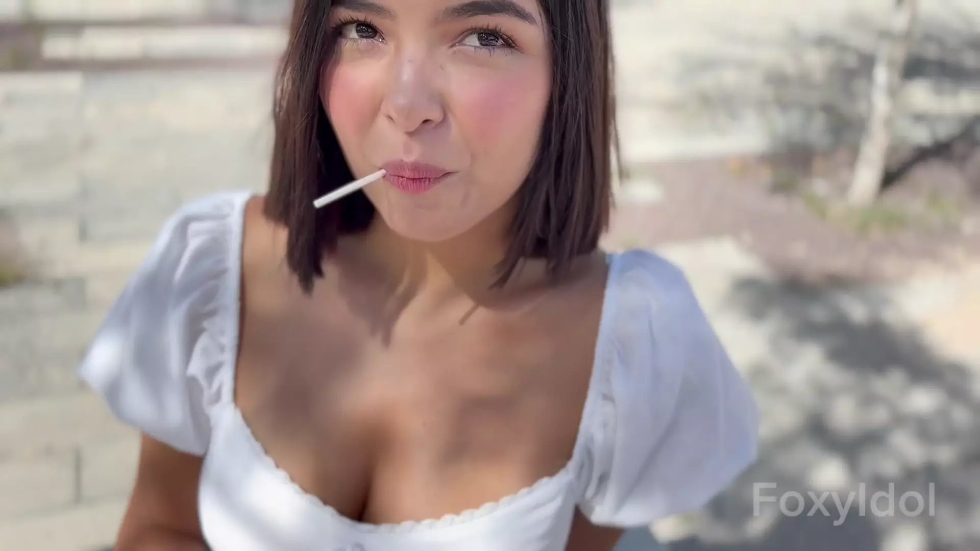 Pov your shy girlfriend accepts hot challenge in public, fuck and almost caught them