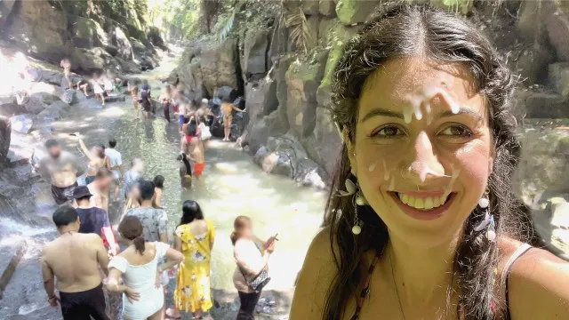 Cum on Face in Public Locker Room and Cumwalk at the Waterfall